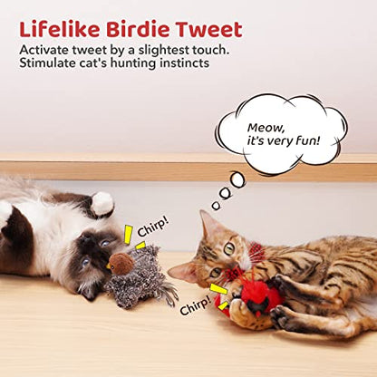 Potaroma Cat Toys Chirping Birds 2 Pcs with Catnip SilverVine, Interactive Cat Kicker, Lifelike Birdie Tweets, Indoor Kitty Kitten Exercise Toys 4.0"