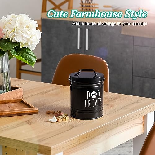OUTNILI Small Dog Treat Container Airtight - 6" Tall X 4.9" Round Black Dog Treat Jar for Kitchen Counter - Rustic Treat Storage Canister for Dogs, Cats, Small Animals - Gifts for Pet Owners