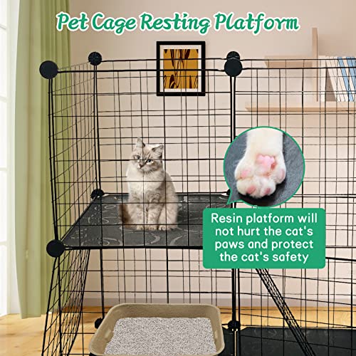 VCEPJH Cat Cages Indoor 2 Tier Kitten Cage Detachable Metal Wire Cat Kennel Crate DIY Pet Playpen Enclosures with 2 Door for Small Animals 29.5x19.2x28.7in(White)