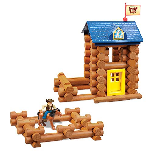 LINCOLN LOGS-Horseshoe Hill Station-83 Pieces-Real Wood Logs - Ages 3+ - Best Retro Building Gift Set for Boys/Girls – Creative Construction Engineering – Top Blocks Game Kit - Preschool Education Toy