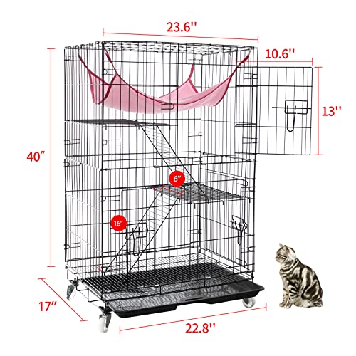 Daorfaa 2-Tier Large Cat Ferret Cage Kennel Crate Playpen Box, Collapsible Home for Small Animals, 24 x 17 x 40 Inches, Black