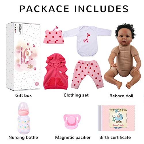 CHAREX Reborn Baby Dolls Black Girl, 22 Inches Realistic Baby Dolls That Look Real, Lifelike Vinyl African American Newborn Baby Doll Lucy with Weighted Cloth Body, Birthday Gift Toy for Kids Age 3+