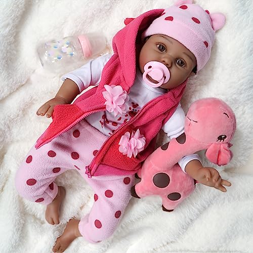 CHAREX Reborn Baby Dolls Black Girl, 22 Inches Realistic Baby Dolls That Look Real, Lifelike Vinyl African American Newborn Baby Doll Lucy with Weighted Cloth Body, Birthday Gift Toy for Kids Age 3+