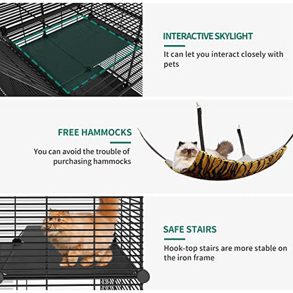 YITAHOME Cat Cage Indoor Cat Enclosures DIY Cat Playpen Metal Kennel with Extra Large Hammock for 1-2 Cats, Ferret, Chinchilla, Rabbit, Small Animals
