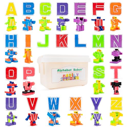 Siiziitoo 26 Pieces Alphabet Robots Toys for Kids Alphabots Transforming Letters, ABC Learning Toys for Toddlers Education Toy, Carnival Prizes Classroom Rewards, Birthday Gift