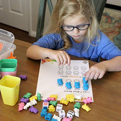 SET4kids Counting Bears with Matching/Sorting Cups, 4 Dice,Tweezers and an Activity e-Book. for Toddlers and Early Childhood Education. 71 pc Game Set in Pastel Colors.