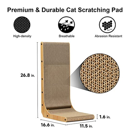 FUKUMARU Cat Scratcher, 26.8 Inch L Shape Cat Scratch Pad Wall Mounted, Cat Scratching Cardboard with Ball Toy for Indoor Cats, Large Size