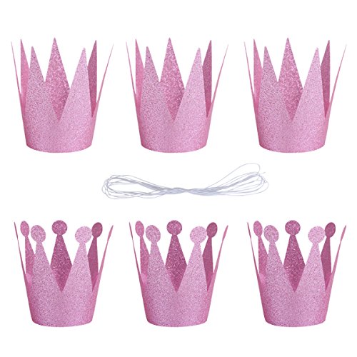 iEFiEL 6Pcs Kids Birthday Party Tea Party Dressing up Prince Princess Crown Hats Pink One Size