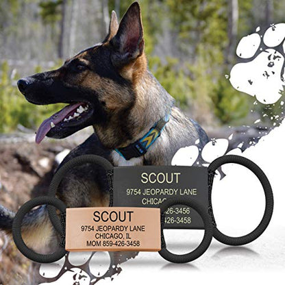 ROAD iD Silent Personalized Engraved Dog Tag for Pets, Silver Medium & Large Jingle Free Slide On - Custom Silicone Name Tag - Stainless Steel - Slate - 1” inch collars - Works for Cat & Horses Bridle
