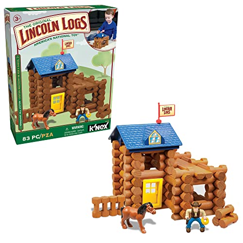LINCOLN LOGS-Horseshoe Hill Station-83 Pieces-Real Wood Logs - Ages 3+ - Best Retro Building Gift Set for Boys/Girls – Creative Construction Engineering – Top Blocks Game Kit - Preschool Education Toy