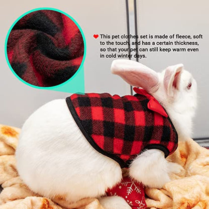 IPRAVOCI Guinea Pig Clothes - Plaid Cute Fleece Warm Pet Outfits for Rabbit Bunny Ferrets Chinchillas Kitten Chihuahua, etc. Small Animals - Bow Tie Christmas Holiday Daily Wear Cozy Vest Pet Costume