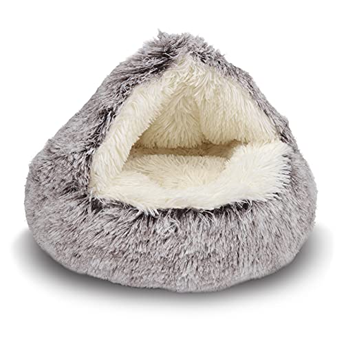 ShinHye Cat Bed Round Plush Fluffy Hooded Cat Bed Cave, Cozy for Indoor Cats or Small Dog beds, Soothing Pet Beds Doughnut Calm Anti-nxiety Dog Bed - Waterproof Bottom Washable (20×20inch, Coffee)
