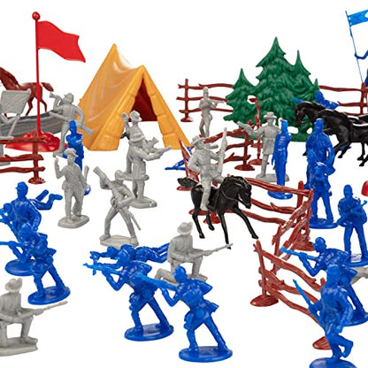 Civil War Army Men Toy Soldier Action Figure Playset -120 pieces including Confederate & Union Soldiers, Cannons, Wagons, Rideable Horses, Terrain & Giant Playmat -Great for Dioramas & School Projects