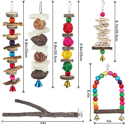 Bird Perch Bird Toys Parakeet Toys,6 Pack Bird Cage Accessories Wooden Chew Toys Perch Stand for Parrot Conure Cockatiel Lovebird Parrotlet Budgie Finches and Other Small to Medium Sized Birds