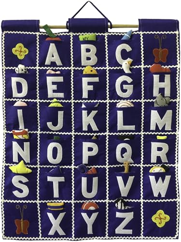 Pockets of Learning ABC Felt Wall Hanging Chart- Blue | Early Education Alphabet Fabric Wall Décor for Children's Rooms | Engaging Educational Learning Art for Kids with Fabric Objects