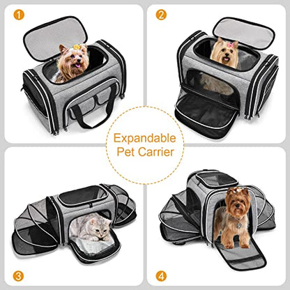 Estarer Soft Sided Pet Carrier Airline Approved, 4 Sides Expandable Collapsible Cat Carrier with Pockets & Removable Fleece Pad, Travel Carrier Bag for Cat Dog & Small Animals (Grey)