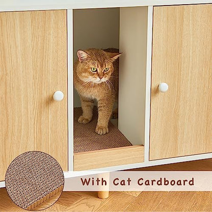 JanflyHome Cat Litter Box Enclosure - Double Hidden Litter Box Furniture for 2 Cats with Cardboard Large Space - Indoor Pet House Crate Cabinet - Modern Design - 42.5"*19.6"*23.8" - Wood