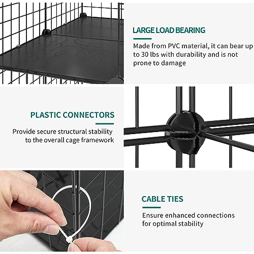 YITAHOME 2 Tier Large Indoor Cat Cage Crate, DIY Pet Playpen with Detachable Metal Wire, Kitten Kennel Condo with Ladder for Small Animals - Puppy Rabbit Bunny Squirrel, Black