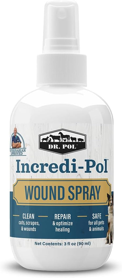 Dr. Pol Incredi-Pol Wound Spray for Dogs, Cats, Horses, and All Animals - Dog Wound Care to Clean Cuts, Scrapes, Hot Spots, and More - Repair Skin and Promote Healing - 3 Fluid Ounces