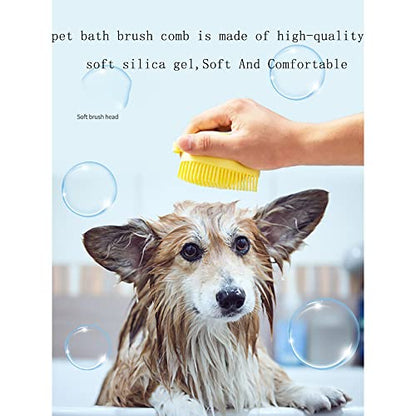 Chyix 2 Pcs Dog Bath Brush, Soft Silicone Massage Brush，Pet Grooming Bath Brush,Shampoo Dispenser for Short Haired Dogs/Cats/Puppy Bathing (Yellow)