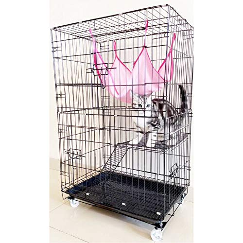 Daorfaa 2-Tier Large Cat Ferret Cage Kennel Crate Playpen Box, Collapsible Home for Small Animals, 24 x 17 x 40 Inches, Black