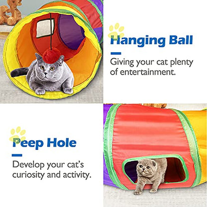 Forbena Pet Cat Play Tunnel Tube Collapsible, 3 Way S-Shape Excerise Pet Tunnel with Interactive Ball Indoor Outdoor, Pet Dog Toys for Small Animals, Puppy, Kitty, Kitten, Rabbit (Colorful)