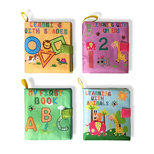 Jun-see Soft Cloth Cognition Books,My First Soft Fabric Activity Books(4PCS) Learning Early Education Toys