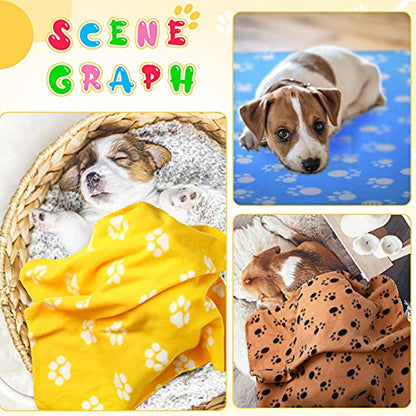 12 Pieces Fleece Blankets for Pets Dog Puppy Blankets Paw Print Dogs Cat Blanket Bedding Cover for Small Animals Guinea Pig Cage Liner Sleep Pet Mat Pad Kitten Soft Warm Blanket (28 x 24 Inches)