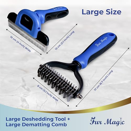 Fur Magic Large Deshedding Tool & Dematting Comb – Grooming Brushes for Dogs, Cats, Horses – Reduce Shedding and Remove Knots, Mats and Loose Undercoat