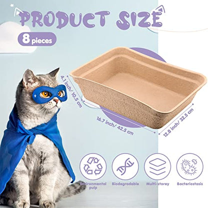 8 Pieces Disposable Litter Boxes for Cats Paper Cat Litter Tray Portable 2 in 1 Kitten Litter Box for Cat, Hamster, Guinea Pig, Mice, Small Animals, 16.7 x 12.8 x 4.1 inch