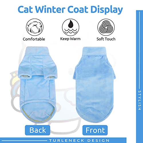 SUNFURA Turtleneck Sweater Coat for Cat, Kitten Fleece Winter Pullover Vest Cat Cozy Soft Pajamas with Sleeves for Puppy Cats, Pet Warm and Jumpsuit Apparel for Cold Weather, Blue L