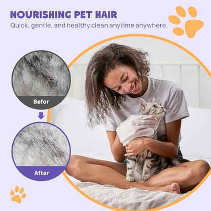HICC PET Cleaning Deodorizing Bathing Wipes for Dogs and Cats, Hypoallergenic Dogs Grooming Wipes, Coconut Oil Nourish Fur, Cat Cleaning Gloves Wipes for Daily Care and Traveling - Unscented
