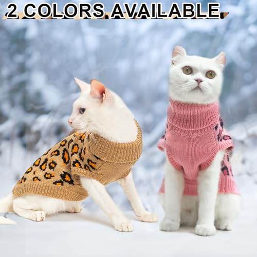 Winter Warm Cat Sweater Turtleneck Puppy Pets Sweater Knit Vest Fashion Leopard for Cats Puppy Small Animals Brown Small