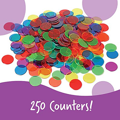 Learning Resources Transparent Color Counting Chips - 250 Pieces, Ages 5+, Math Counters for Kids, Counting Chips, Perfect for Bingo Games,Back to School Supplies,Teacher Supplies