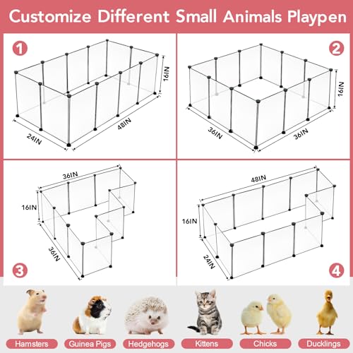 VISCOO 12 Panels Transparent Small Animals Playpen,48" x 24" x 16" Portable Pet Playpen,Plastic Enclosure,Puppy Play Pen for Indoors Outdoor Pet Fence for Guinea Pigs,Bunny,Ferrets,Hamsters,Hedgehogs