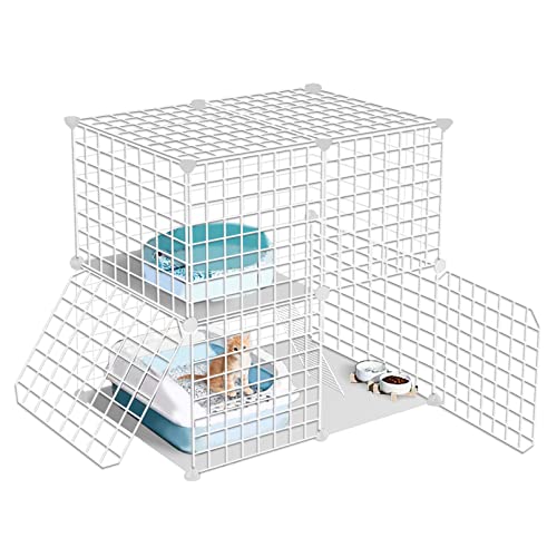 VCEPJH Cat Cages Indoor 2 Tier Kitten Cage Detachable Metal Wire Cat Kennel Crate DIY Pet Playpen Enclosures with 2 Door for Small Animals 29.5x19.2x28.7in(White)