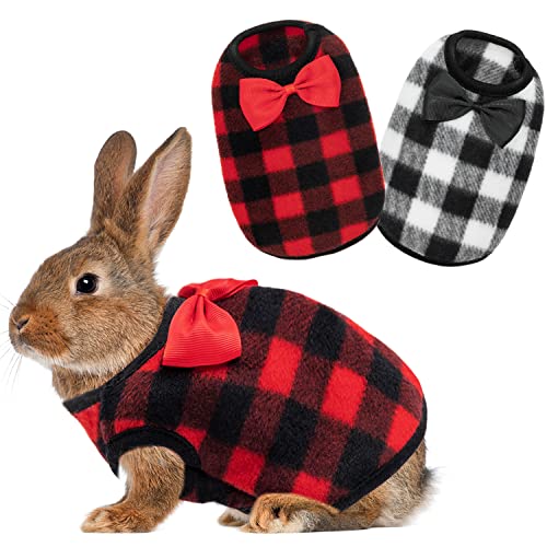 IPRAVOCI Guinea Pig Clothes - Plaid Cute Fleece Warm Pet Outfits for Rabbit Bunny Ferrets Chinchillas Kitten Chihuahua, etc. Small Animals - Bow Tie Christmas Holiday Daily Wear Cozy Vest Pet Costume