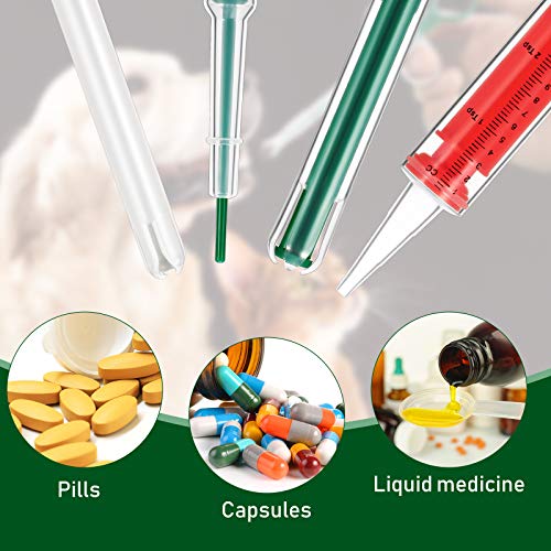 4 Pieces Cat Pill Shooter Dog Pill Gun Pill Dispenser Pet Medicine Syringe Puppy Tablet Feeder for Small Animals (Green, Green and red, White)