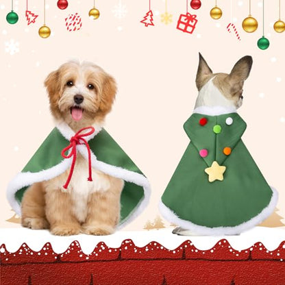 Cat Christmas Cape, Dog Soft Thick Xmas Cloak with Velvet Stars Hat, Pets Christmas Costume Dogs Cats Santa Claus Outfits for Goose Rabbit, L