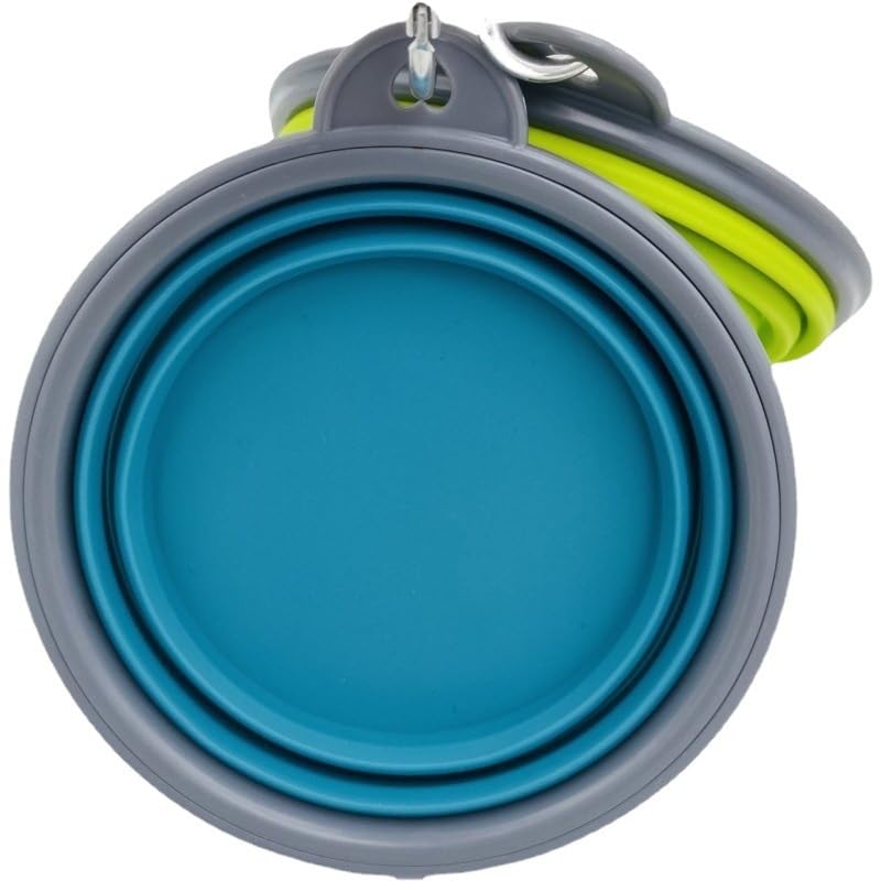 Small Collapsible Dog Bowl 12oz,2 Pack Portable and Foldable Pet Travel Bowls Collapsable Dog Water Feeding Bowls Dish with 2 Carabiners & Lids for Dogs Cats and Small Animals (Blue+Green+Grey, 350ml)