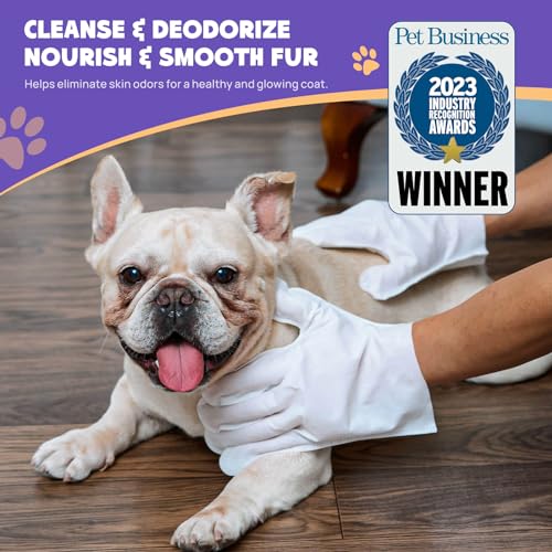 HICC PET Cleaning Deodorizing Bathing Wipes for Dogs and Cats, Hypoallergenic Dogs Grooming Wipes, Coconut Oil Nourish Fur, Cat Cleaning Gloves Wipes for Daily Care and Traveling - Unscented