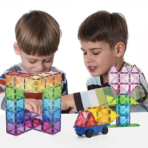 PicassoTiles 80 Pieces Magnetic Building Tiles Magnet Toys Diamond Educational Playset for STEM Sensory Gifts Kid Brain Development Stacking Blocks Construction Set