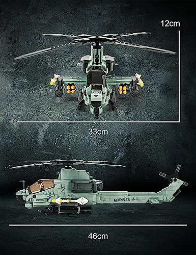 SEMKY Military Series AH-1Z Helicopter Little Birds Air Force Building Block Set (597 Pieces) -Building and Military Toys Gifts for Kid and Adult
