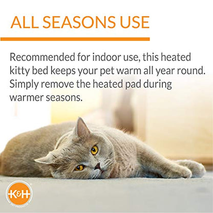 K&H Pet Products Heated Cat Bed Thermo-Kitty Bed, Heated Pet Bed for Indoor Cats and Small Dogs, Electric Thermal Plush Warming Pet Bed, Calming Cat Heating Bed, Large 20 Inches Round Mocha/Tan