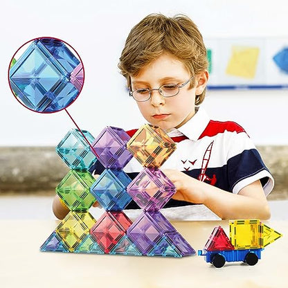 PicassoTiles 80 Pieces Magnetic Building Tiles Magnet Toys Diamond Educational Playset for STEM Sensory Gifts Kid Brain Development Stacking Blocks Construction Set