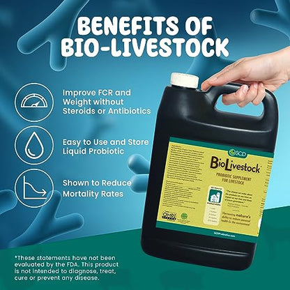 SCD Bio Livestock - Probiotic Feed and Water Additive, Organic Liquid Probiotic Supplement for Cows, Pigs, Horses, Chickens, Ducks, Rabbits, by SCD Probiotics - 1 Gallon