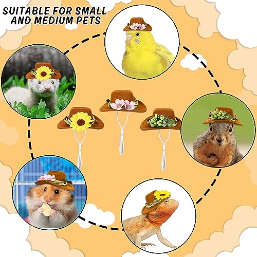 Whaline 3Pcs Small Animals Hats Hamster Chicken Mini Cowboy Hats Flower Leaves Brown Guinea Pig Hats Felt Tiny Cute Pet Hat Costume Accessories for Small Pet Holiday Party Clothes Supplies Photo Props