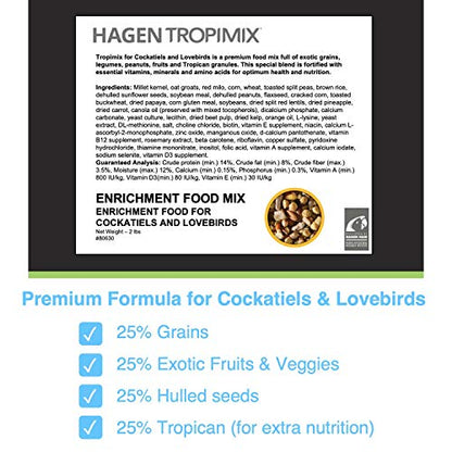 Hari Hagen Tropimix Enrichment Food for Cockatiels & Lovebirds, 2 lb. - HARI Parrot Food with Seeds, Fruit, Nuts, Vegetables, Grains, and Legumes
