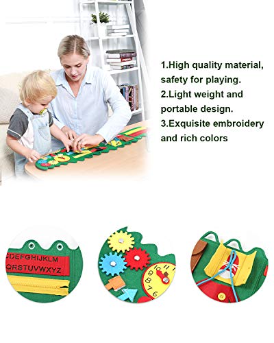 PP OPOUNT Toddler Busy Board, 15 Sense Montessori Busy Board for Educational Learning Toys, Travel Busy Board for Kids, Crocodile Design Activity Board for Early Learning Education