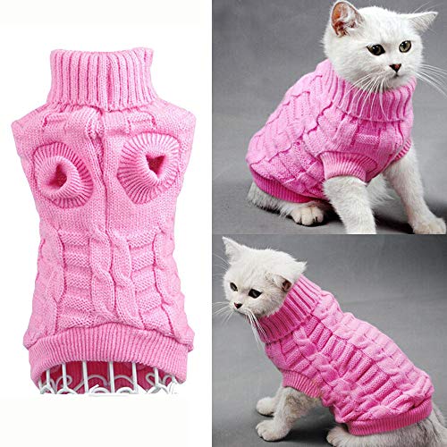Bro'Bear Cable Knit Turtleneck Sweater for Small Dogs & Cats Knitwear (Pink, Medium)